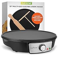 Electric Crepe Maker Pan & Griddle - 12 Inch Nonstick Cooktop, LED Indicators & Adjustable Temperature Control, Includes Spatula, Batter Spreader, Cooks Crepes, Roti & Pancakes