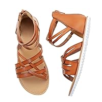 Girls Gladiator Sandals with Back Zipper Comfortable Ankle Straps Summer Sandals for Big kid