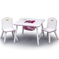 Princess Crown Kids Wood Table and Chair Set with Storage - Greenguard Gold Certified, White/Pink