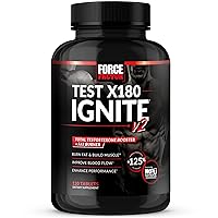 FORCE FACTOR Test X180 Ignite v2 Testosterone Booster & Supplement with Nitrates to Burn Fat, Build Muscle, Boost Energy and Enhance Vitality, Black, 120 Count