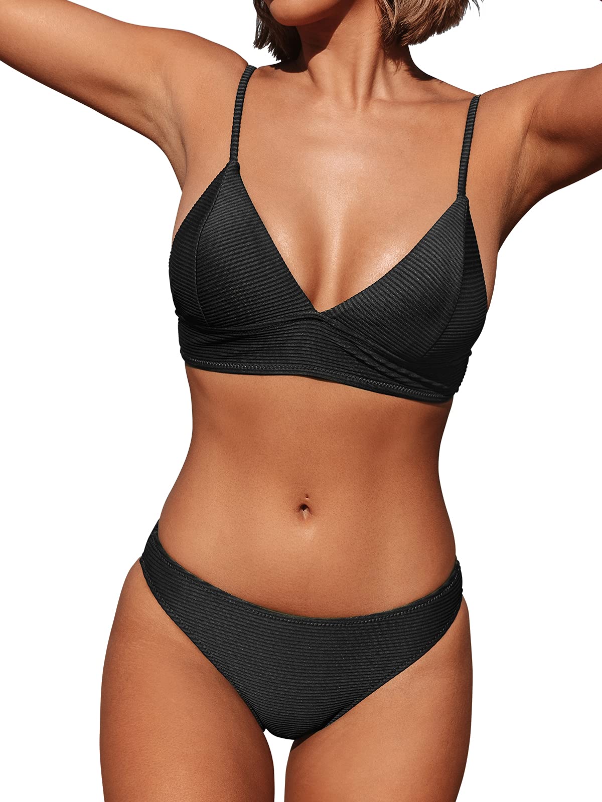 CUPSHE Swimsuit for Women Bathing Suit Triangle Bikini Top Low Waist Bikini Bottom, M