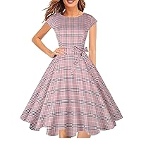 PUKAVT Women's 1950 Boatneck Cap Sleeve Vintage Swing Cocktail Party Dress with Pockets