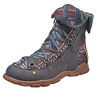 Women's Fashion Printed Bohemian Lace-up Folk Style Flat Casual Ankle Boots