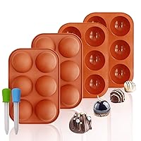 Silicone Molds, Chocolate Molds with 6 Semi Sphere Jelly Holes, 4 Pack Hot Cocoa Bomb Mold for Making Hot Chocolate Bombs, Dome Mousse, Cocoa Ball, Coco Bomb (Comes with 2 Droppers), Brown