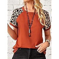 Women's Tops Shirts Sexy Tops for Women Leopard Raglan Sleeve Tee Shirts for Women (Color : Burnt Orange, Size : X-Large)