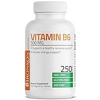 Vitamin B6 100 mg Premium Vitamin B6 Supplement – Promotes Protein Metabolism and Immune Function - 250 Tablets