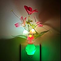 Plug-in Night Light with Auto Light Sensor, RGB LED Mushroom Night Light Wall Based Flower Lamp 1W Energy Efficient Nursery Night Light for Kids Room, Bedroom, Nursery, Lounge, Hallway and Stairs