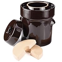 Seeutek Fermentation Crock Jar 10 Liter / 2.6 Gallon - Stoneware Pot for Fermenting, Pickling Kimchi, Pickles, Vegetables, Kombucha - Glazed Ceramics Fermenter with Stone Weights, Lid