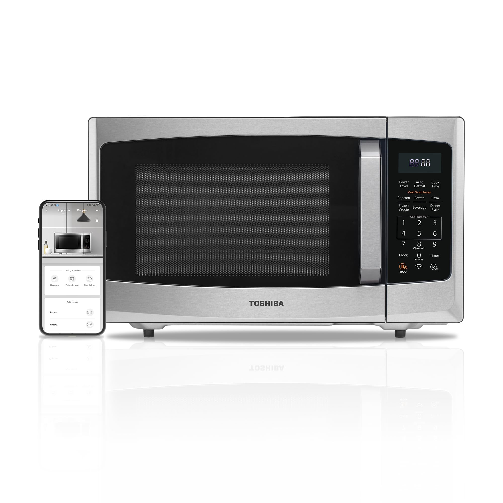 Toshiba ML-SEM23P(SS) Smart Countertop Microwave, Voice Control with Alexa, Free Recipes in APP, Kitchen Essentials, Mute Function & ECO Mode, 900W, 0.9 Cu Ft, With 10.6