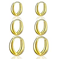 3 Pairs Gold Hoops Earrings Set for Women Trendy 7MM 10MM12MM Copper Chunky Earring Stack Lightweight Small Gold Hoop Earrings Open Hoops Earrings for Women Girls Jewelry