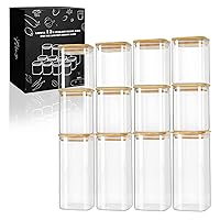 Square Pantry Glass Storage Jars with Bamboo Lids Set of 12, 297oz Airtight Food Containers Kitchen Storage Jars - Dishwasher Safe (12pack)