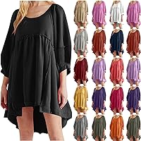 Women Oversized Sweatshirt Dress Raglan Lantern Sleeve Scoop Neck Pullover High Low Hem Flowy Mini Dresses for Fall