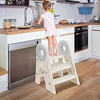 Foldable Toddler Step Stool for Bathroom Sink, Adjustable 3 Step Stool for Kids with Non-Slip Pads, Toilet Potty Training Stool with Handles, Toddler Ladder for Kitchen Counter Bedroom, Gray