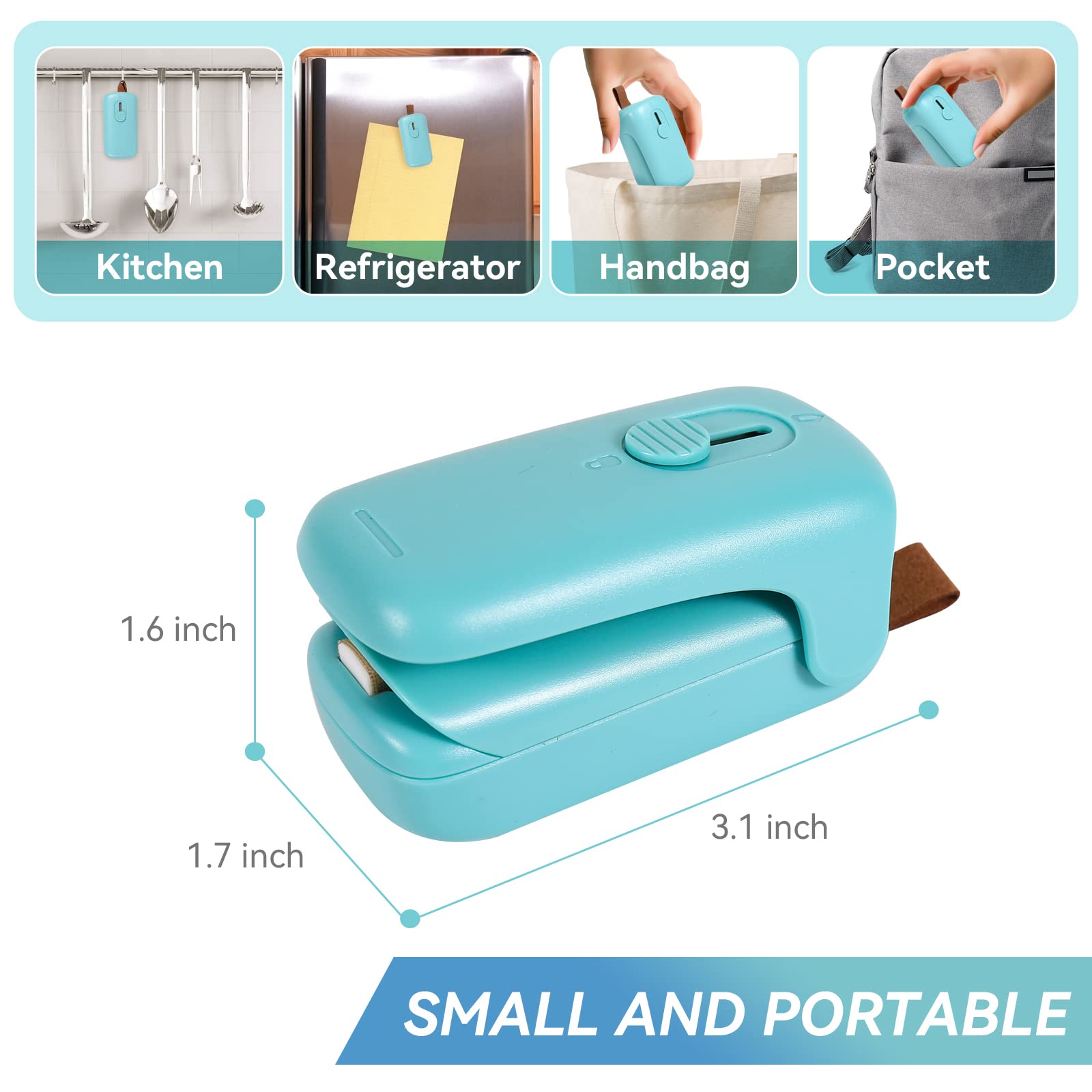 Mini Bag Sealer, ROMSTO Handheld Heat Vacuum Sealer, 2 in 1 Sealer and Cutter with Lanyard, Portable Resealer Machine for Plastic Bags Food Storage Snacks Freshness (2xAA Batteries Included)