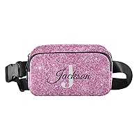 Pink Glitter Print Custom Fanny Pack Everywhere Belt Bag Personalized Fanny Packs for Women Men Crossbody Bags Fashion Waist Packs Bag with Adjustable Strap for Outdoors Sports Travel Shopping