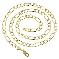 14k Yellow Gold Solid Figaro Chain 7mm Diamond Cut Link Necklace, Bracelet, Anklet Lobster Clasp