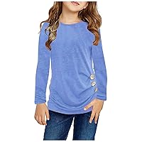 Kids Girls Fall Clothes Casual Tunic Tops Long Sleeve Knot Front Button T-Shirt Tee Loose Soft Blouse Tops