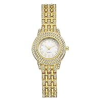 JewelryWe Women Watches Gold-Tone Iced Out Wristwatch Rhinestone Round Analaog Quartz Watch Bling Dress Watch, for Halloween