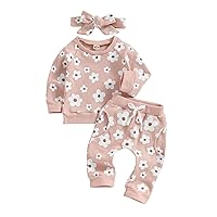 Newborn Baby Girl Clothes Set Flower Print Sweatshirts Tops Pants Bow Headband 6 12 18 24 Months Infant Fall Clothes