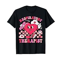 Retro Valentines Day Respiratory Therapist Groovy Cute Heart T-Shirt