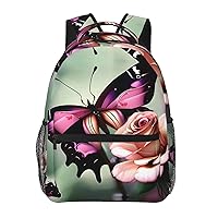Flower Rose Butterfly print Lightweight Bookbag Casual Laptop Backpack for Men Women College backpack