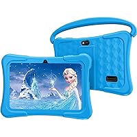 Kids Tablet, 7 inch Android Tablet for Kids, 2GB RAM 32GB ROM 128GB Expand, Toddler Tablet with Shockproof Case, Bluetooth, FM, WiFi, Parental Control, Dual Camera, Games (Blue)