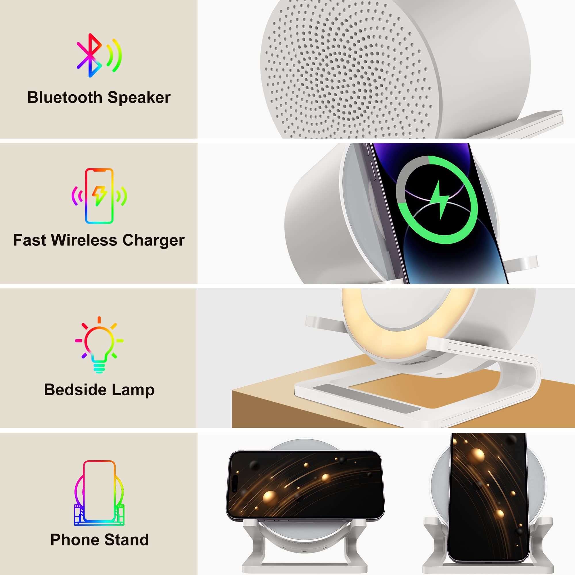 Birthday Gifts for Women, 3 in 1 Charging Station Apple with Bluetooth Speakers, LED Night Light, 15W Wireless Charger Stand, Gifts for Women, Men, Mom, Girlfriend