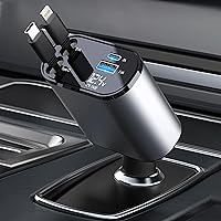 4 in 1 Retractable Car Charger,Car Fast Charger with iPhone and Type C Cable and 2 Charging Ports,Compatible with iPhone 14 Pro Max/13/12/11/iPad, Galaxy S23/S22/S10, Google