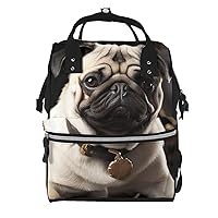 Cool Pug Dog Print Diaper Bag Multifunction Laptop Backpack Travel Daypacks Large Nappy Bag
