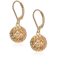 Amazon Collection Sterling Silver Filigree Ball Leverback Dangle Earrings