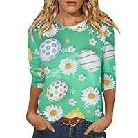 Ladies 3/4 Sleeve Tunic Women's Tee O-Neck Tshirt 2024 Tops Easter Print Summer Daily Shirt Plus Size Daily Blouse