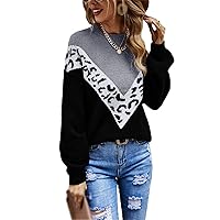 Fashion Tops Women's Autumn and Winter Leopard Print Knit Pullover Round Neck Long Sleeve Sweater Street Tops
