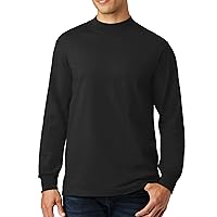 Upscale Men's 100% Cotton Long Sleeve Mock T-Neck Shirt - Black