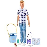 It Takes Two Doll & Accessories, Camping Set with Cooler, Map & More, Blonde Ken Doll with Blue Eyes in Plaid Shirt