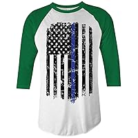 Threadrock Thin Blue Line American Flag Unisex Raglan T-Shirt