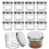 12 Pack Small Mason Jars 4 oz Glass Jars with Lids Mini Glass Jars Small Canning Jars for Storing Lotions, Spice, Powders, Honey, Jam, Jelly, Wedding Favors, Kitchen Food