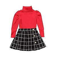 Kaipiclos Toddler Baby Girl Skirt Outfit Solid Color Long Sleeve Turtleneck Knit Sweater + Mini Skirt Fall Winter Clothes
