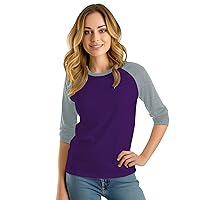 Decrum Grey and Purple Soft Cotton Baseball Jersey 3/4 Sleeve Womens Raglan Shirt | [40140045] Purple&Gry Rgln,XL