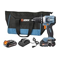 SENIX 20 Volt Max* X2 1/2-Inch Cordless Drill Driver Tool Set, Brushless Motor, 45 Foot-Pounds of Max Torque, 2000 RPM Max, 2-Speed, Includes Soft Bag, 2 Batteries and 1 Charger