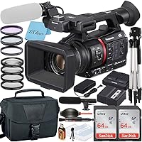 Panasonic AG-CX350 4K Professional Video Camcorder with 2 Pack 64GB SanDisk Memory Card + Case + Tripod + Filter Kit + Microphone + ZeeTech Accessory Bundle