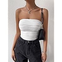 Women's Tops Sexy Tops for Women Women's Shirts Solid Textured Tube Top (Color : White, Size : Large)