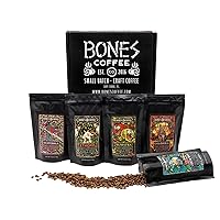 Bones Coffee Company NEW World Tour Sample Pack | Ground Coffee Beans Sampler Gift Box Set | 4 oz Pack of 5 Assorted Single-Origin Gourmet Coffee Gifts | Medium Roast Coffee Beverages (Ground)