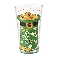 Enesco Designs by Lolita Happy St. Patrick's Day Hand-Painted Artisan Beer Pint Glass, 16 Ounce, Multicolor