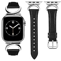 Minyee Leather Band Compatible with Apple Watch Bands 41mm 40mm 38mm 44mm 45mm 42mm 49mm Women, Slim Thin Dressy Designer Strap with C-Shape Metal Buckle for iWatch Ultra 2, Series 9/8/7/6/5/4/3/2/1/SE