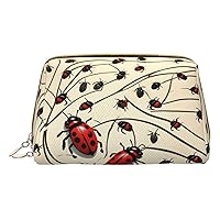 Art Ladybug Print Cosmetic Bags,Leather Makeup Bag Small For Purse,Cosmetic Pouch,Toiletry Clutch For Women Travel