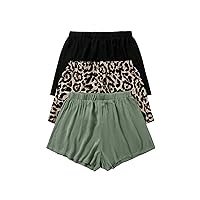 SOLY HUX Women's 3 Piece Plus Size Shorts Leopard Print Elastic High Waisted Wide Leg Summer Shorts