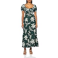 Angie Women's Tie Front Printed Short Sleeve Maxi Dress