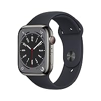 Apple Watch Series 8 [GPS + Cellular 45mm] Smart Watch w/Graphite Stainless Steel Case w/Midnight Sport Band-M/L. Fitness Tracker, Blood Oxygen & ECG Apps, Always-On Retina Display, Water Resistant