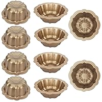 10 Pieces Mini Bundt Cake Pan, Nonstick 4 Inch Small Carbon Steel Fluted Bundt Cake Pan for Baking, Metal Baking Mold for Cupcakes, Donuts, Brownies - Pumpkin Shaped, Gold