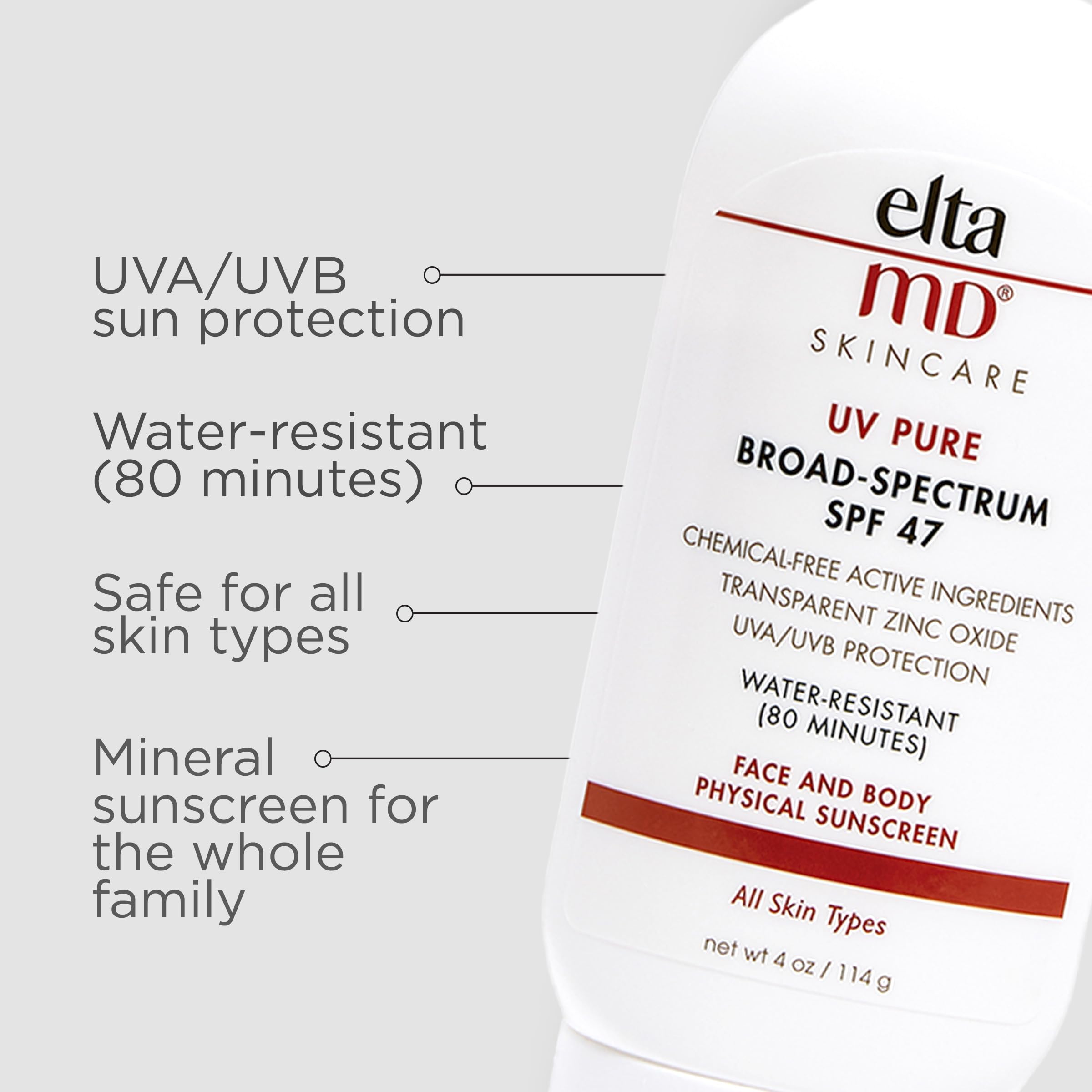 EltaMD UV Pure Kids Sunscreen Lotion, SPF 47 Kids Mineral Sunscreen and Body Sunscreen, Zinc Oxide and Titanium Dioxide Formula, Broad Spectrum Coverage, Water Resistant, 4.0 Oz Tube